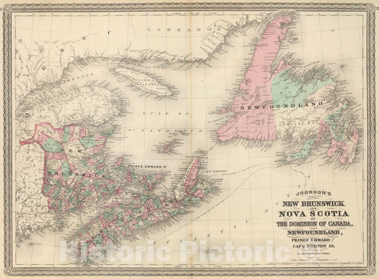 Historic Map : New Brunswick and Nova Scotia., 1874, Vintage Wall Art