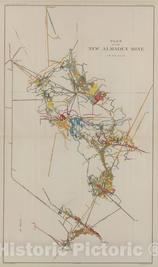 Historic Map : Plan of the New Almaden Mine., 1887, Vintage Wall Art
