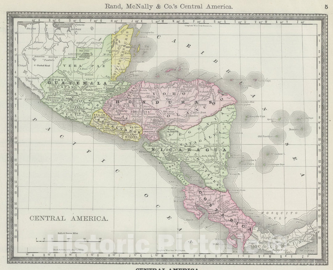 Historic Map : Central America., 1889, Vintage Wall Art