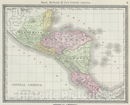 Historic Map : Central America., 1889, Vintage Wall Art