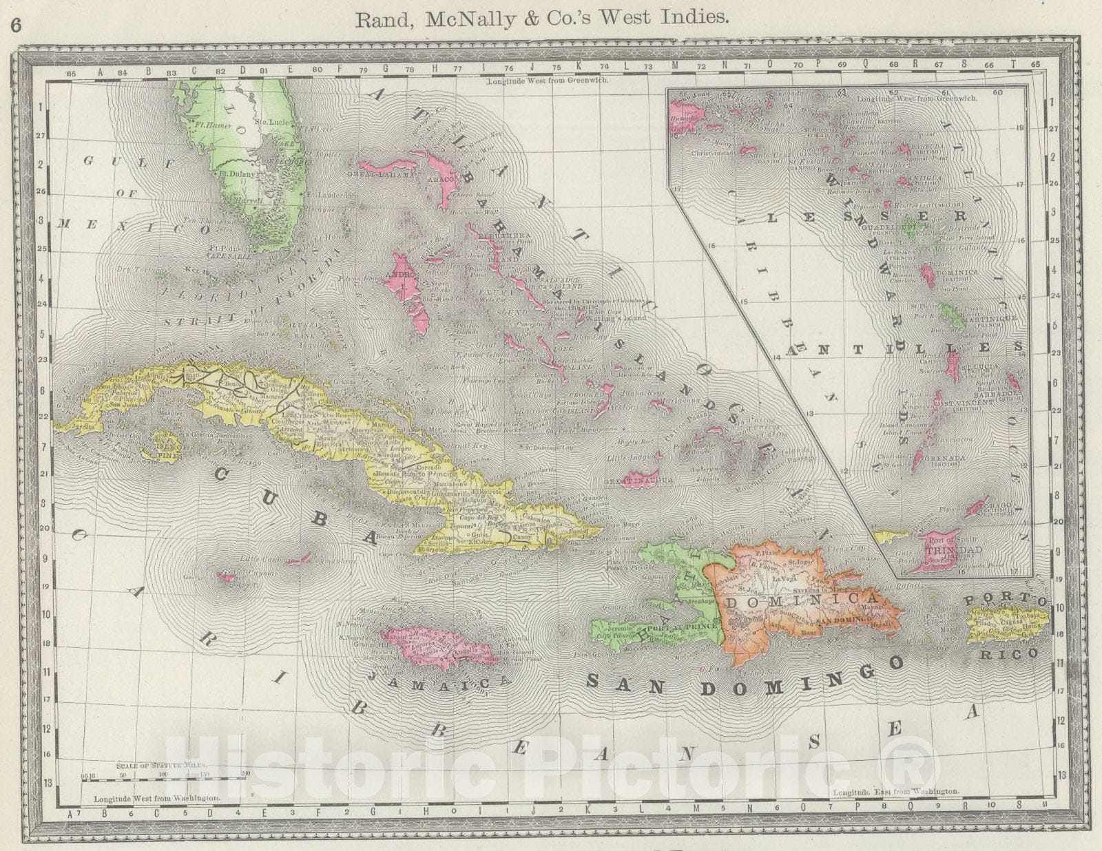 Historic Map : West Indies., 1889, Vintage Wall Art