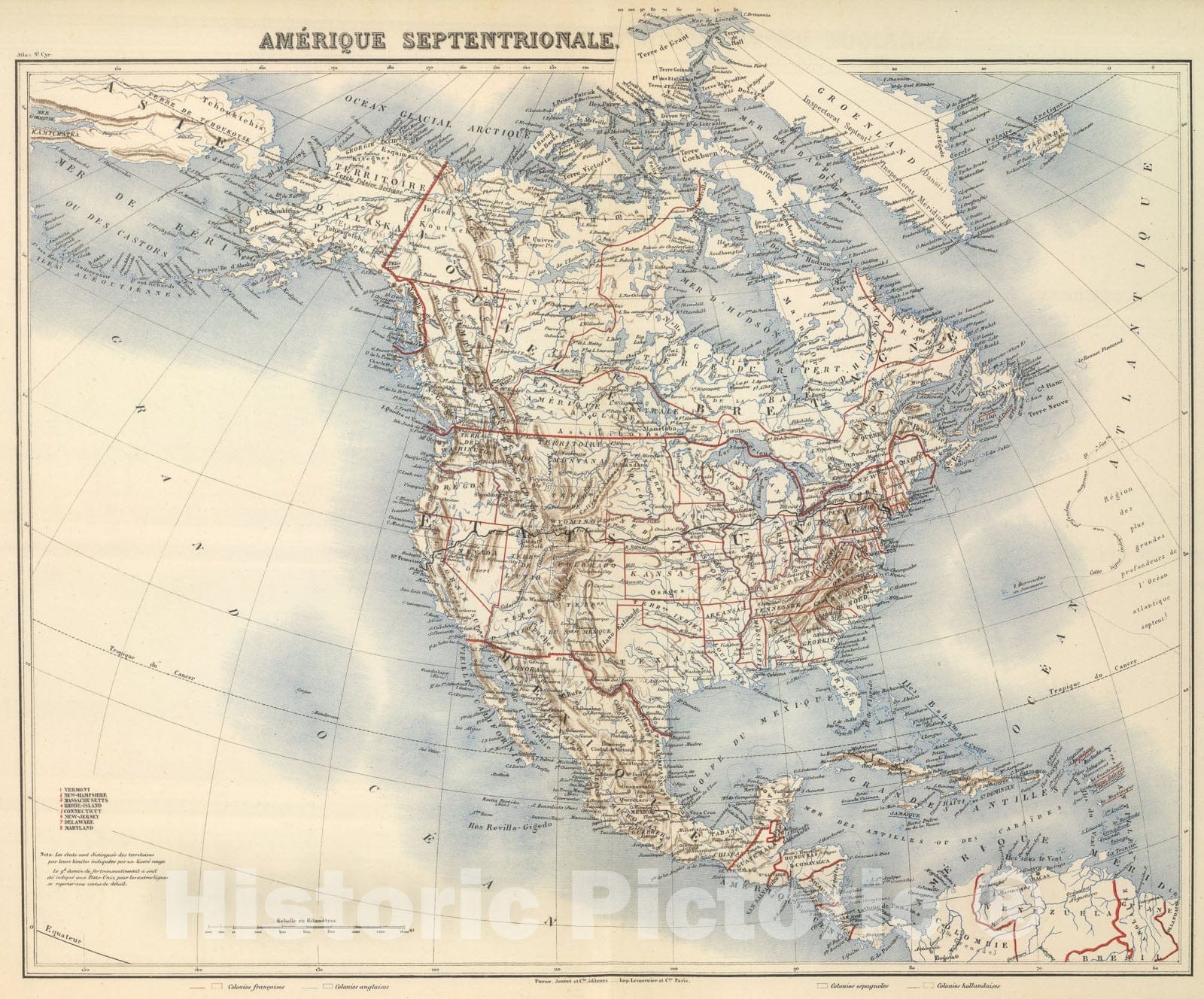 Historic Map : Amerique Septentrionale., 1882, Vintage Wall Art