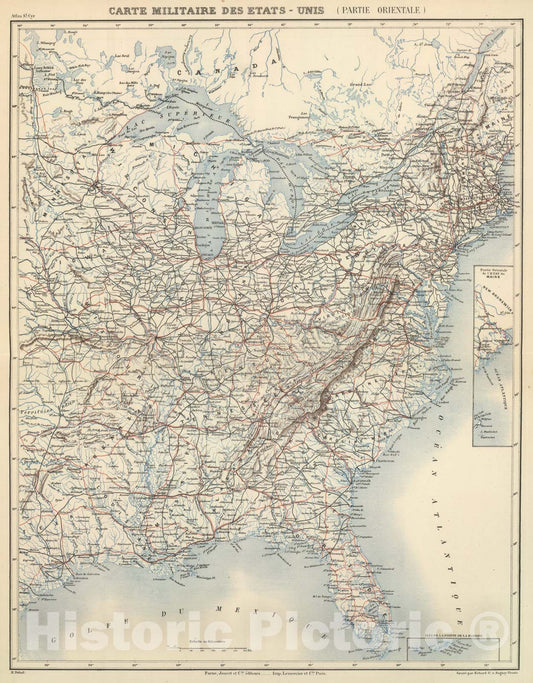 Historic Map : Carte Militaire des Etats - Unis (Partie Orientale)., 1882, Vintage Wall Art