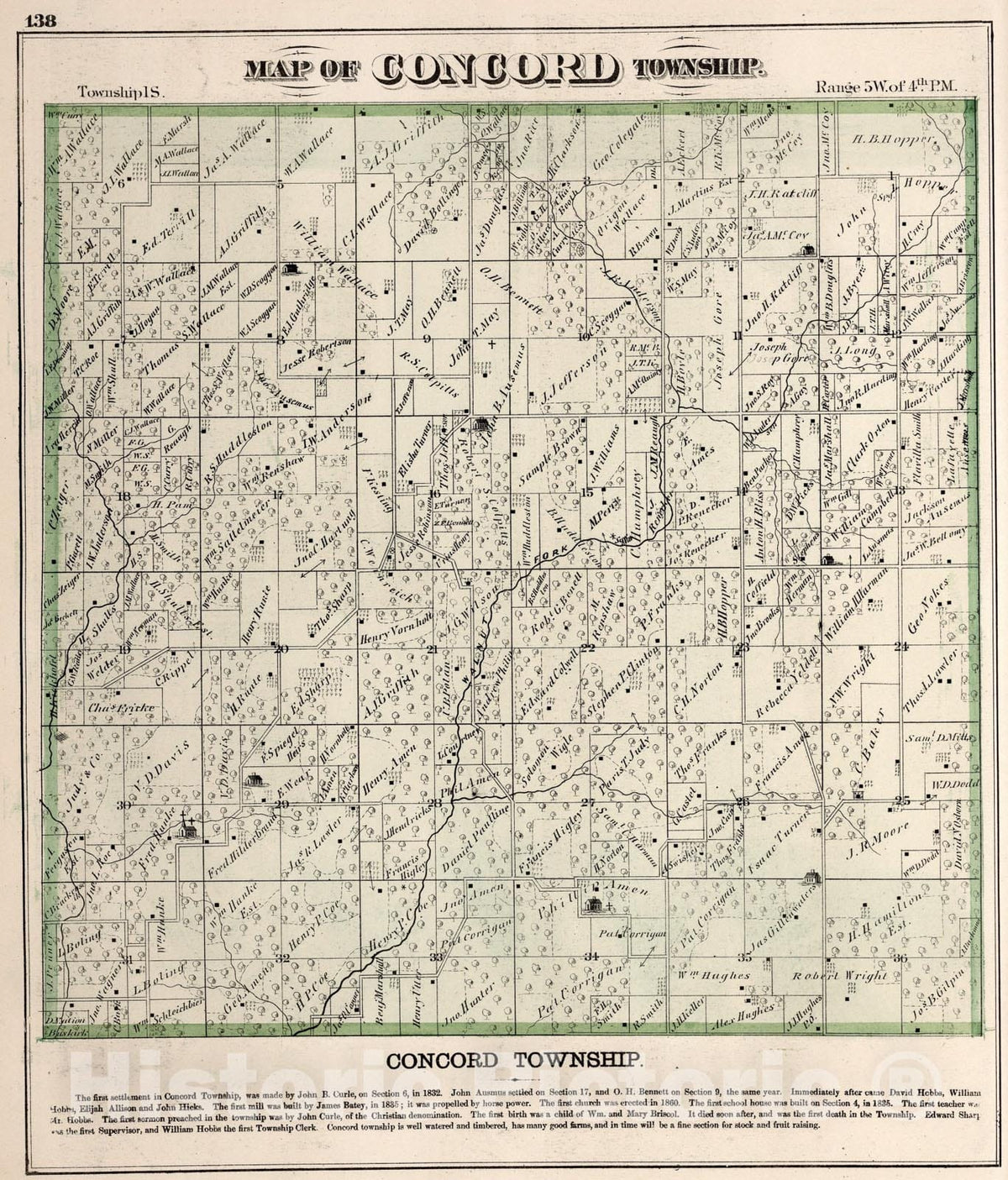 Historic Map : Concord Township, Adams County, Illinois., 1872, Vintage Wall Art