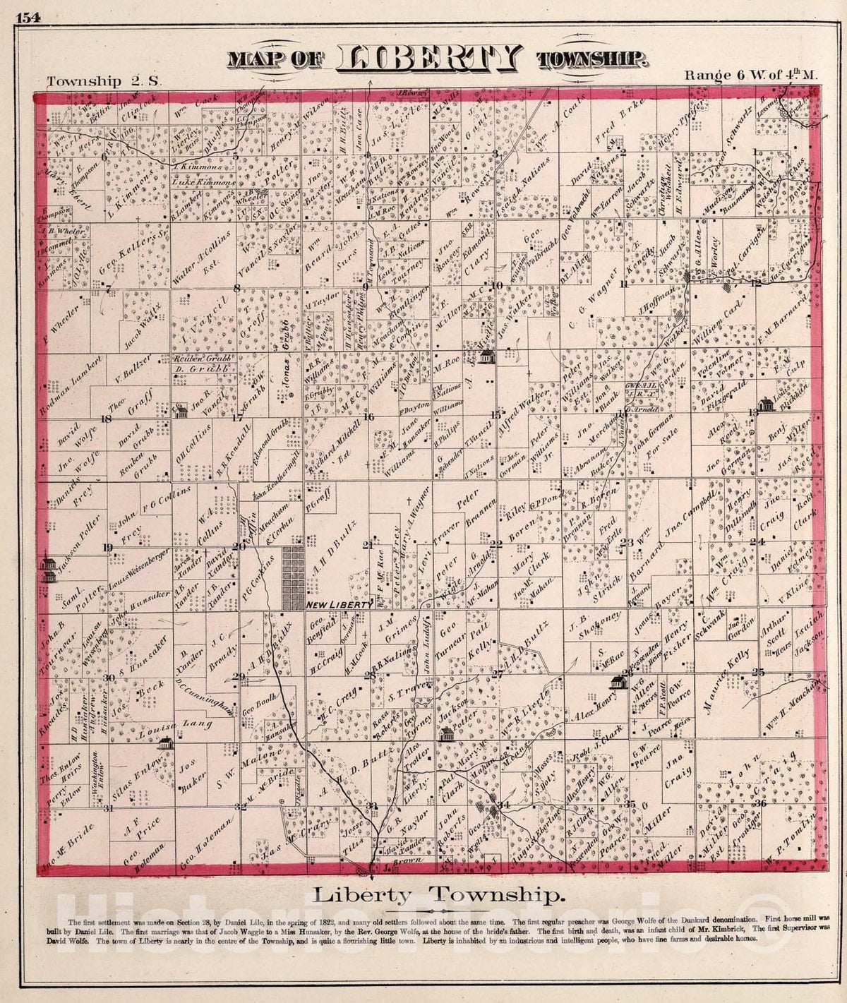 Historic Map : View: Liberty Township, Adams County, Illinois., 1872, Vintage Wall Art