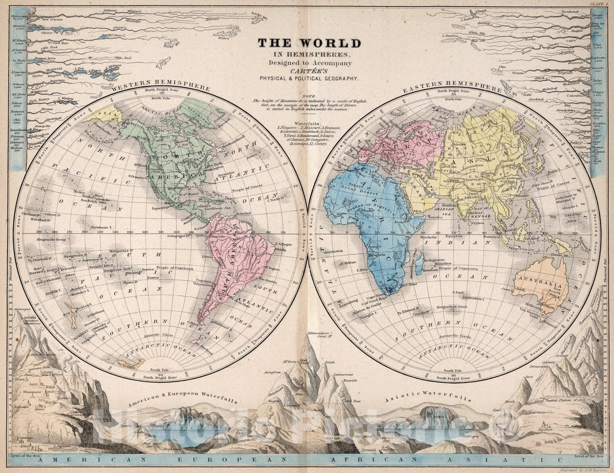 Historic Map : The World in Hemispheres, 1856, Vintage Wall Art