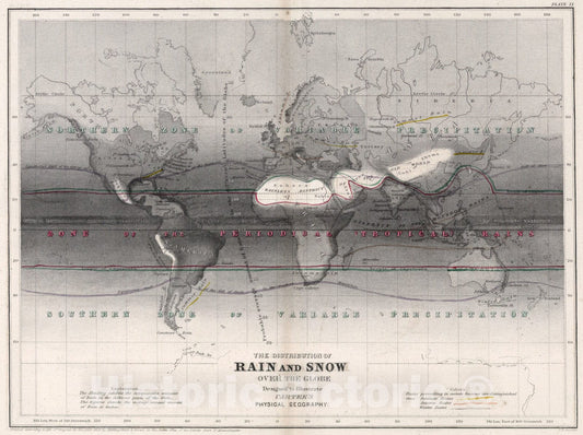 Historic Map : The distribution of rain and snow over the globe, 1856, Vintage Wall Art