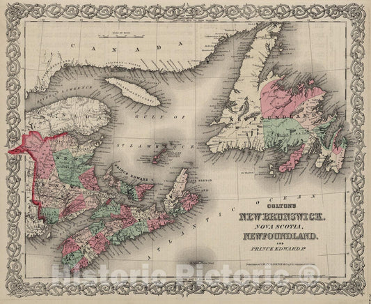 Historic Map : New Brunswick, Nova Scotia, Newfoundland. And Prince Edward Island., 1869, Vintage Wall Art
