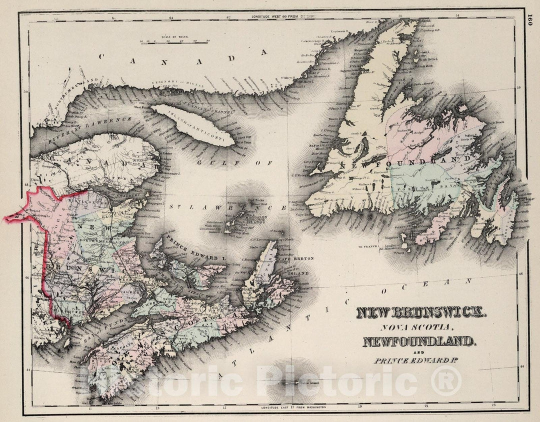 Historic Map : New Brunswick, Nova Scotia, Newfoundland, and Prince Edward Island., 1884, Vintage Wall Art