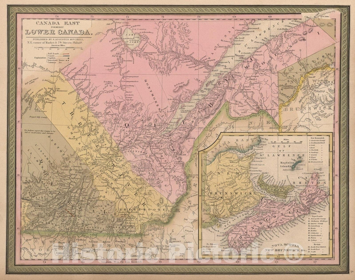 Historic Map : Canada East, 1849, Vintage Wall Art