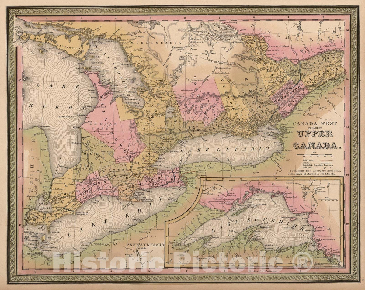 Historic Map : Canada West, 1849, Vintage Wall Art