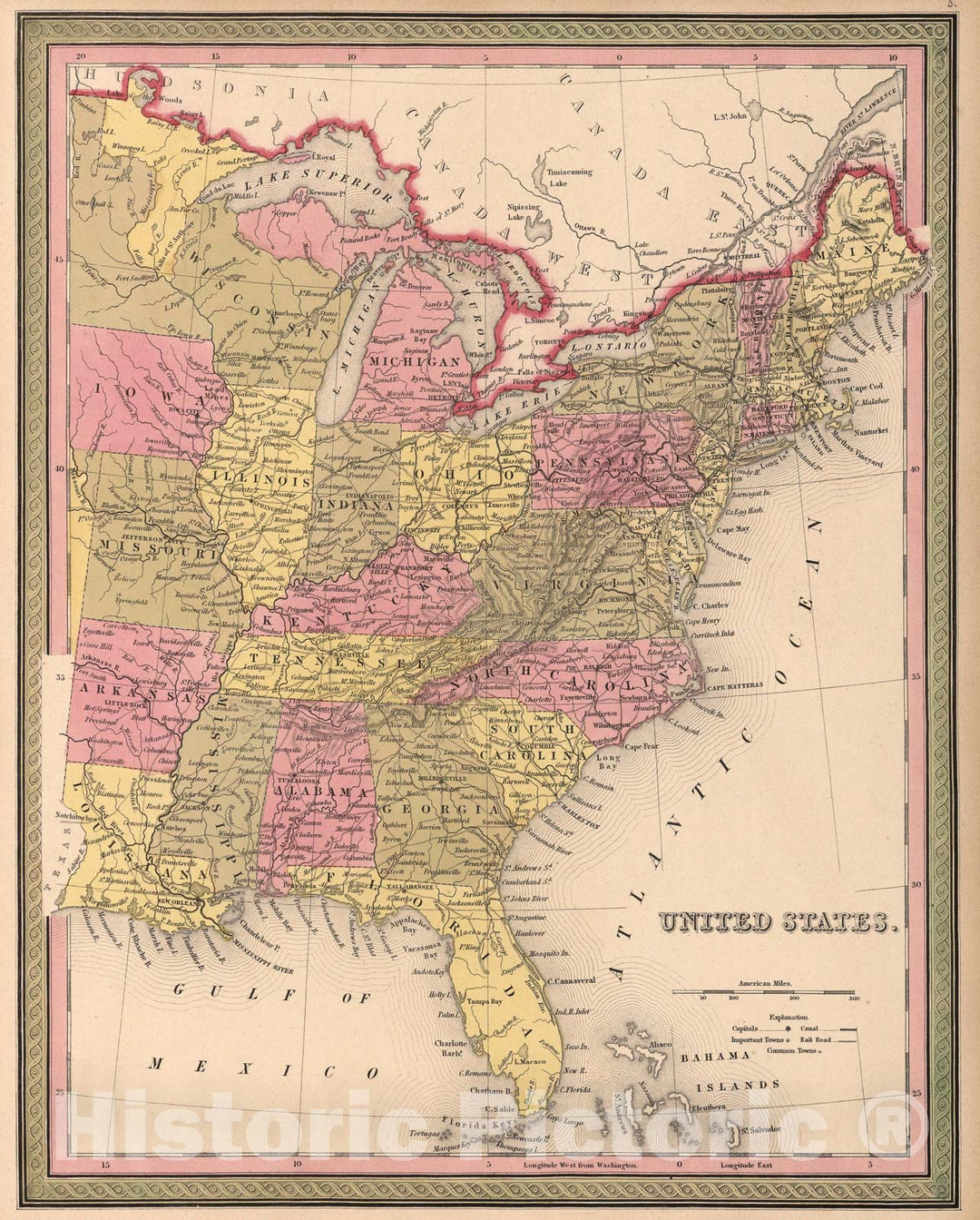 Historic Map : United States, 1849, Vintage Wall Art