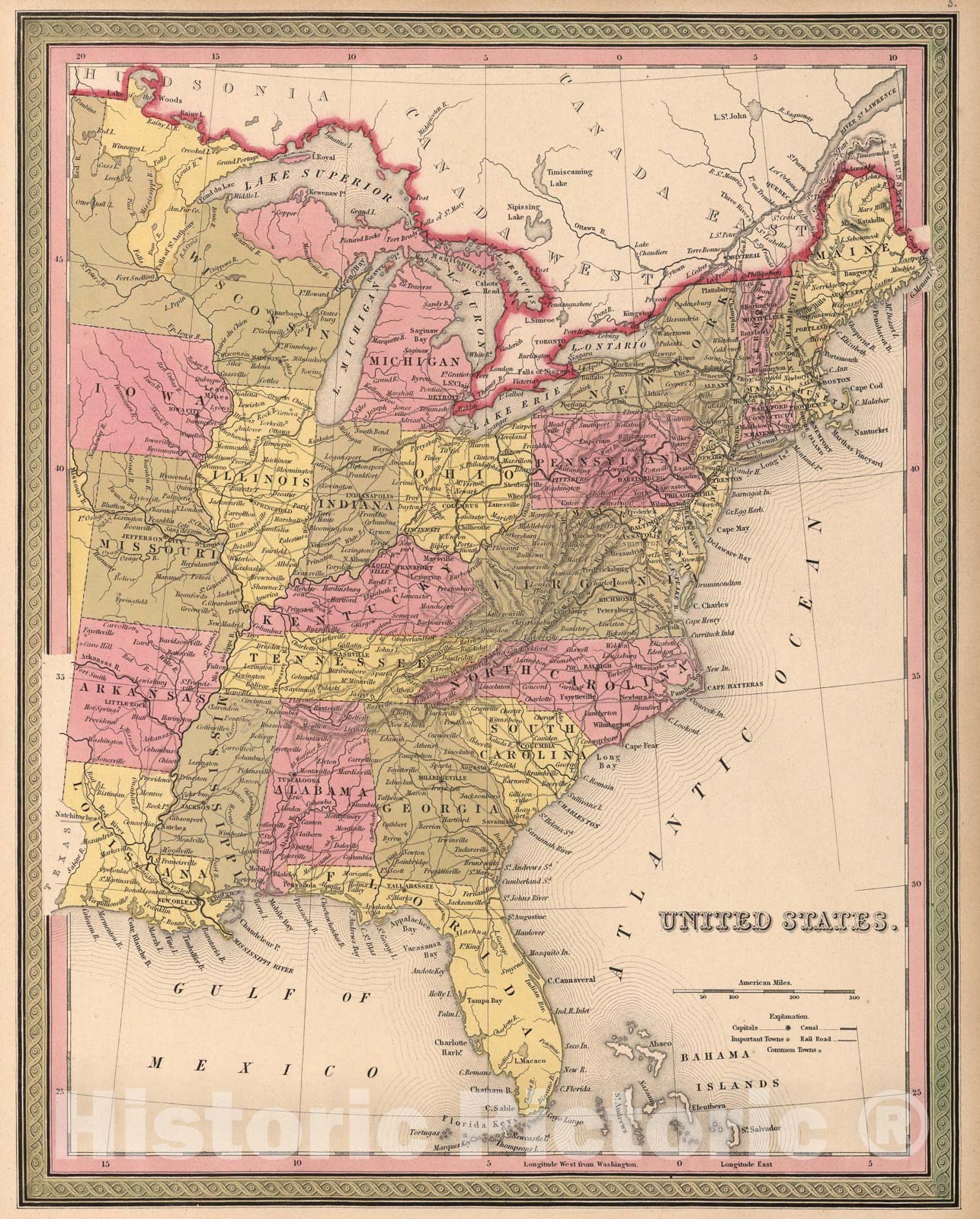 Historic Map : United States, 1849, Vintage Wall Art
