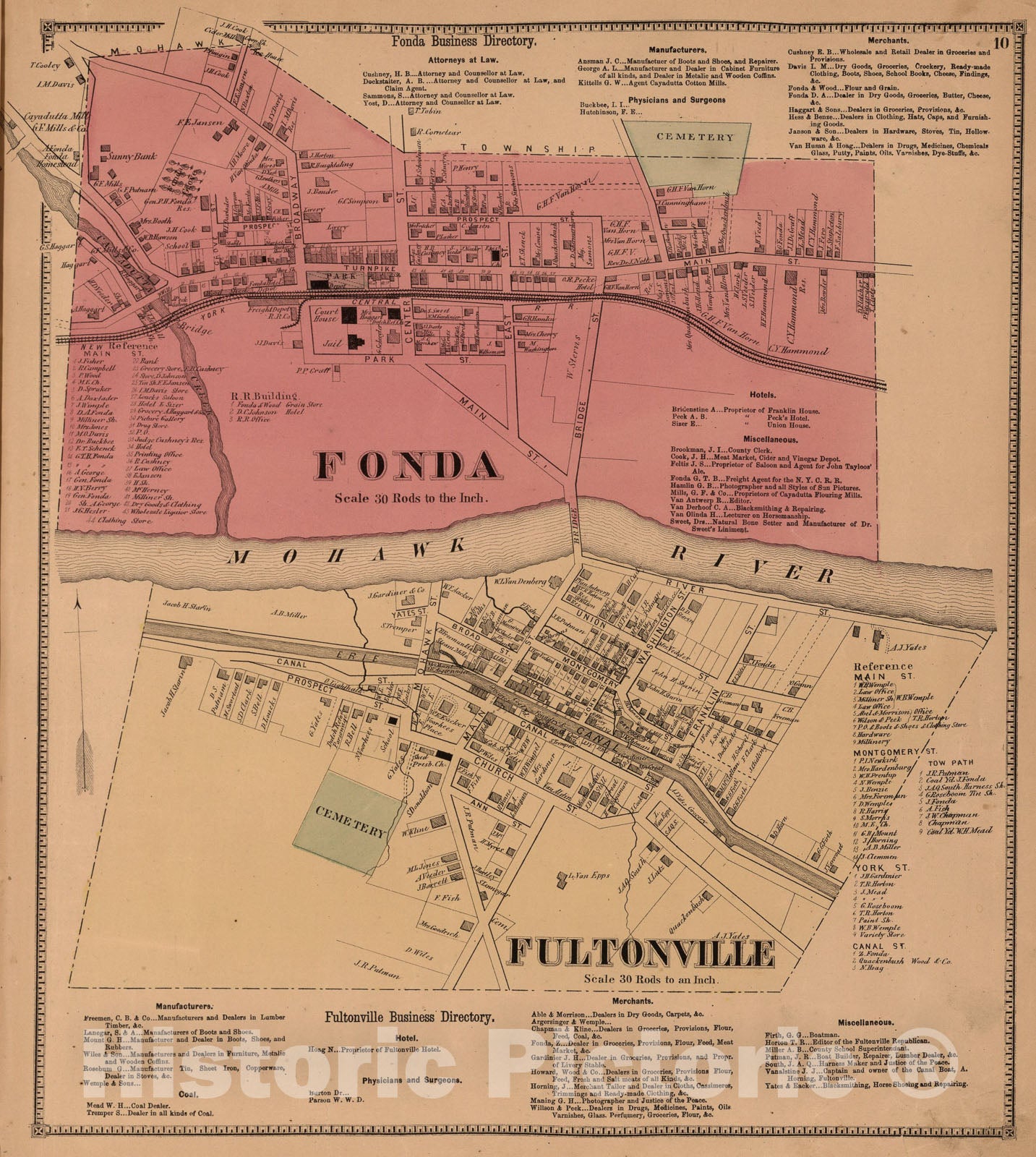 Historic Map : Fonda. Fultonville, New York., 1868, Vintage Wall Art