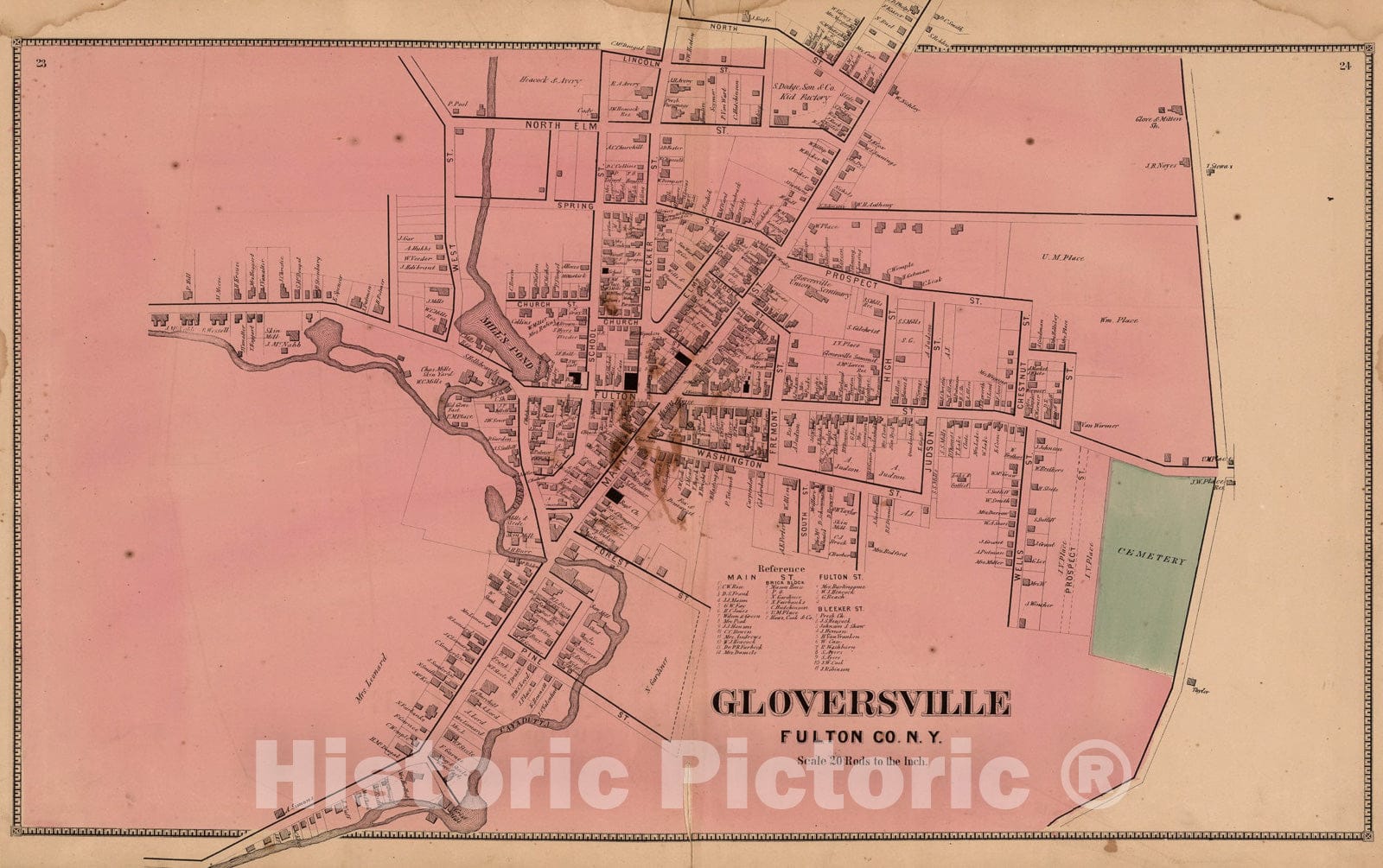 Historic Map : Gloversville, Fulton County, New York., 1868, Vintage Wall Art