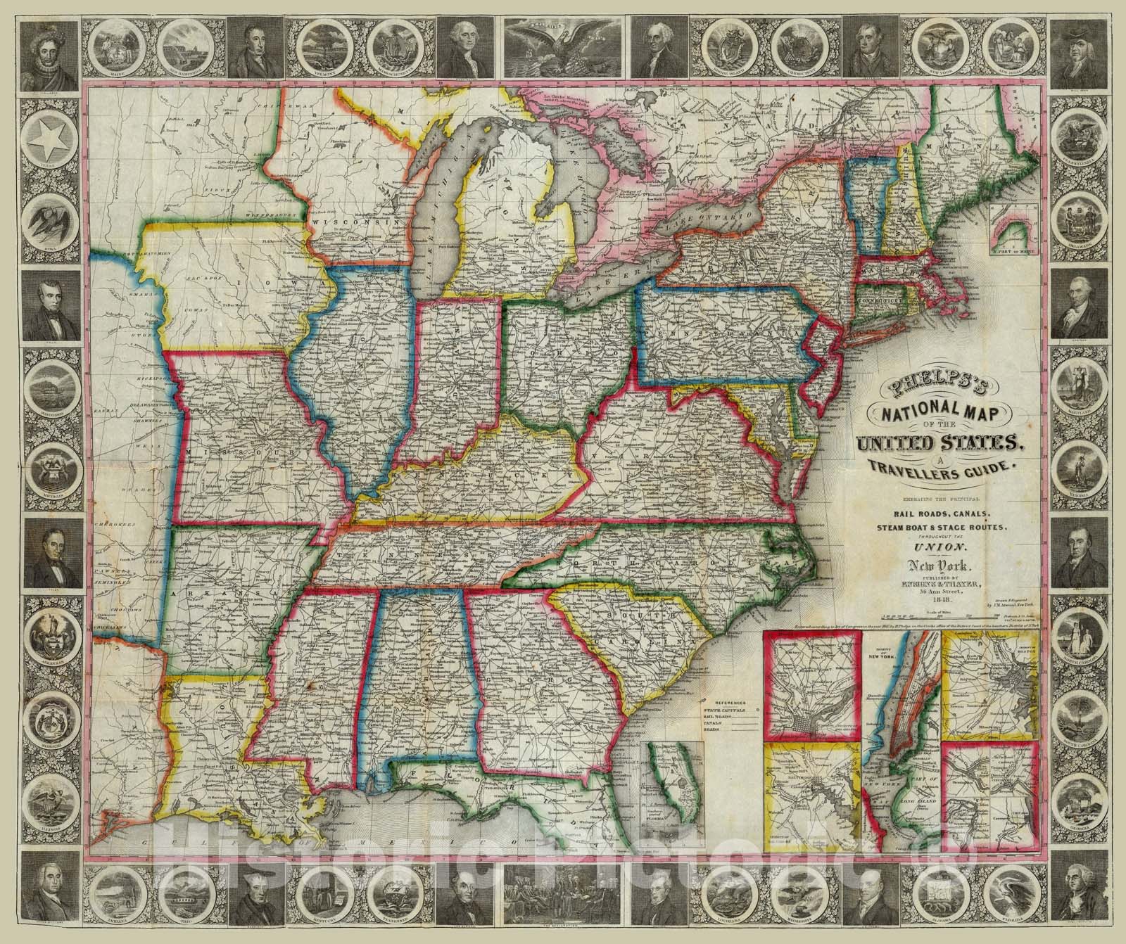 Historic Map : National Map Of The United States, 1848, Vintage Wall Art