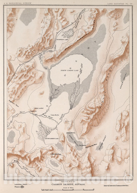 Historic Map : Plate VII: Carson Desert, Nevada, 1885, Vintage Wall Art