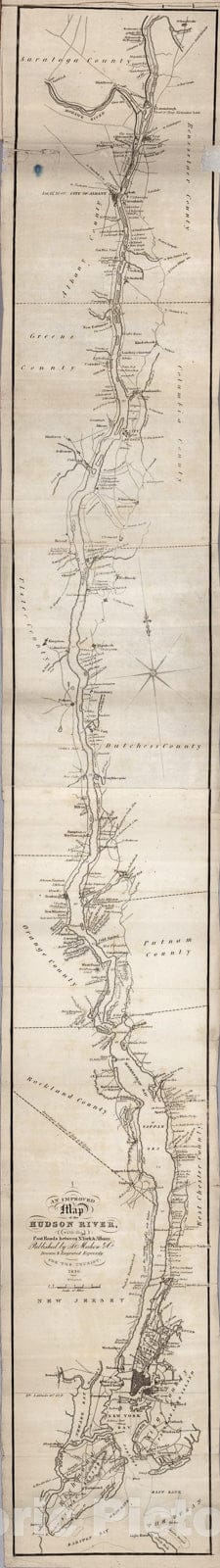 Historic Map : Map Of The Hudson River, The Western Canal, And Stage Road, 1830, Vintage Wall Art