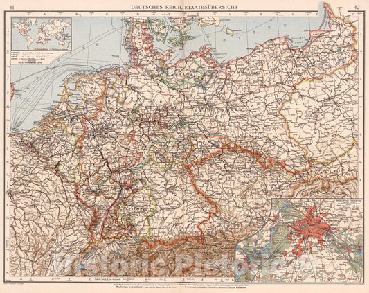 Historic Map : Deutsches Reich, Staatenubersicht, 1905, Vintage Wall Art