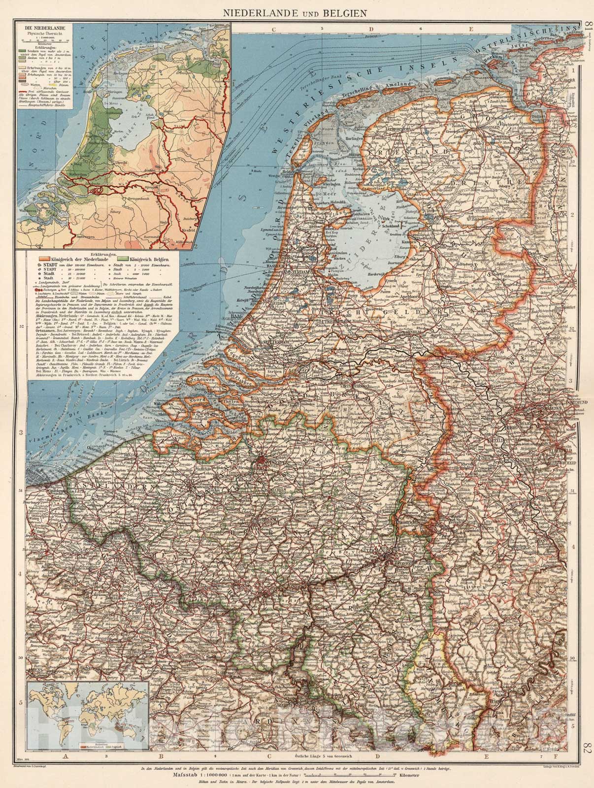 Historic Map : Niederlande und Belgien, 1905, Vintage Wall Art