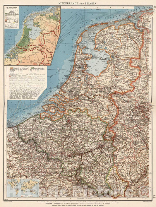 Historic Map : Niederlande und Belgien, 1905, Vintage Wall Art