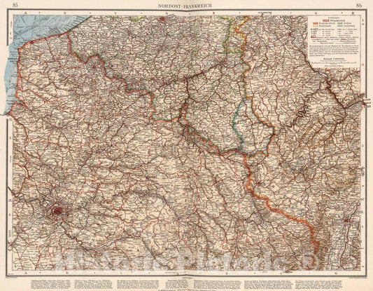 Historic Map : Nordost-Frankreich, 1905, Vintage Wall Art