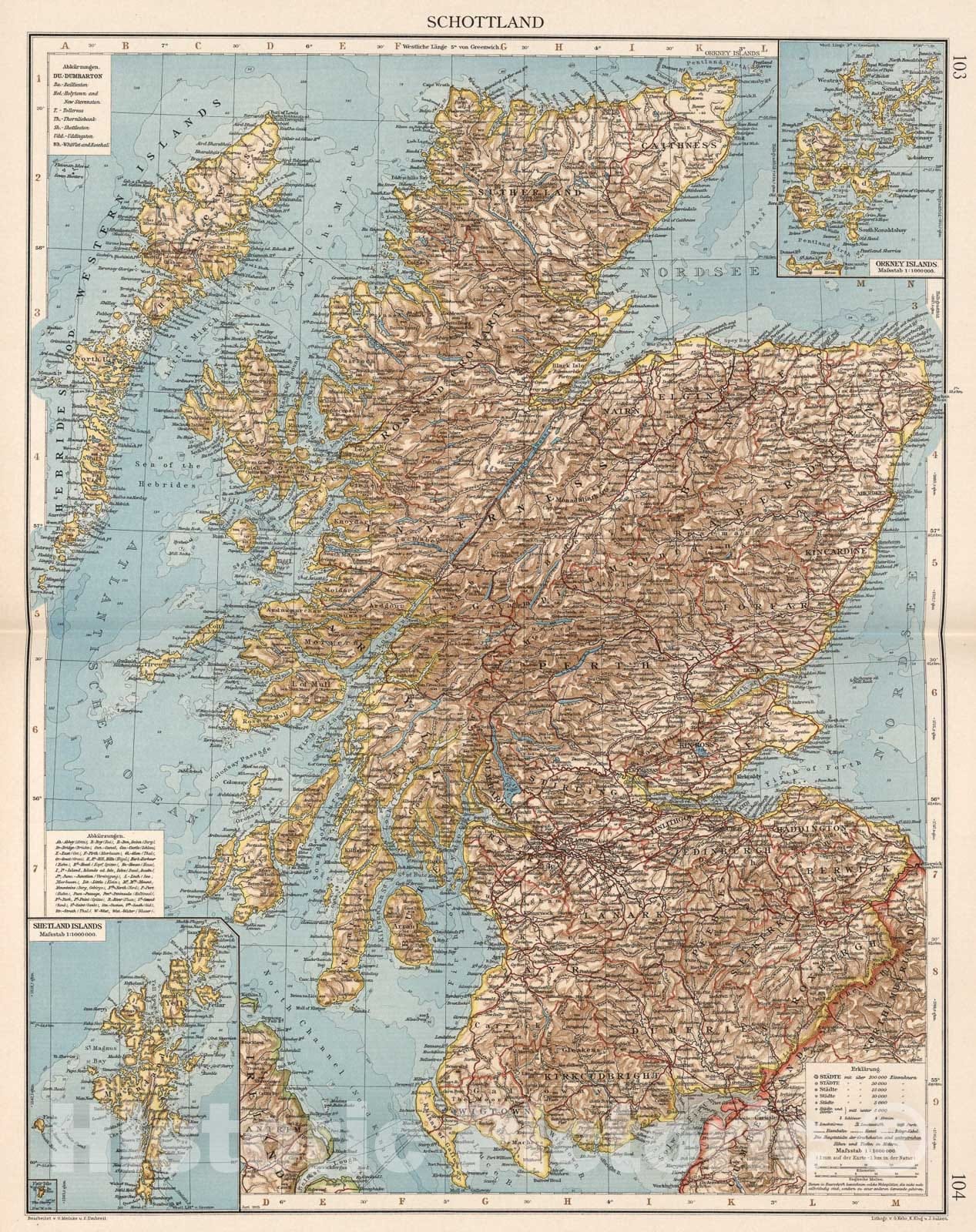 Historic Map : Schotiland, 1905, Vintage Wall Art