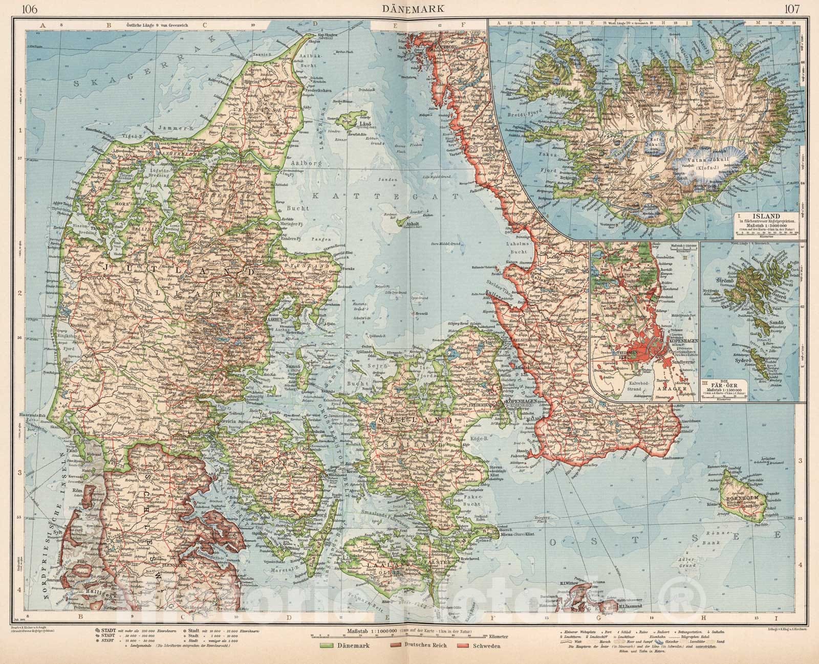 Historic Map : Danemark, 1905, Vintage Wall Art