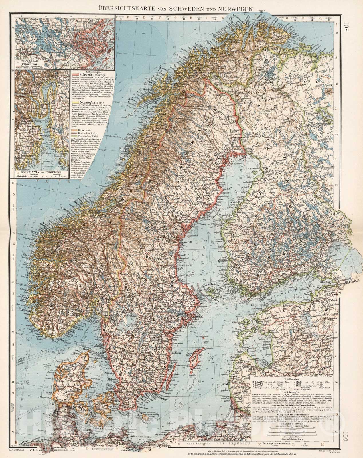 Historic Map : Ubersichtskarte von Schweden und Norwegen, 1905, Vintage Wall Art
