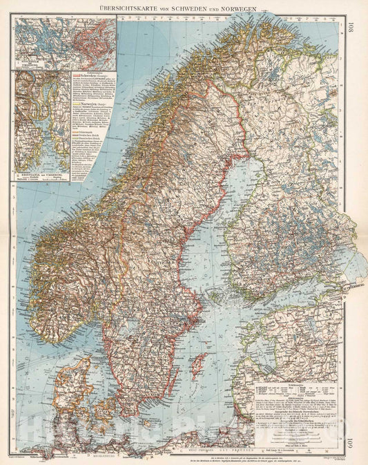 Historic Map : Ubersichtskarte von Schweden und Norwegen, 1905, Vintage Wall Art