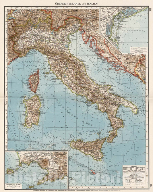 Historic Map : Ubersichtskarte von Italien, 1905, Vintage Wall Art