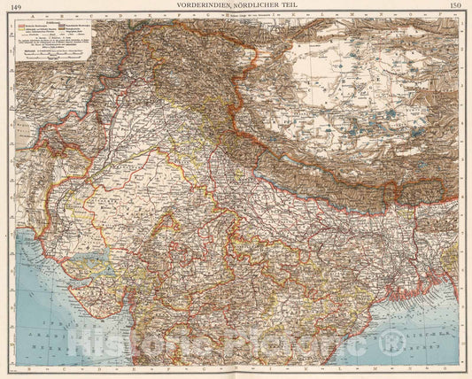 Historic Map : Vorderindien Nordlicher Teil, 1905, Vintage Wall Art