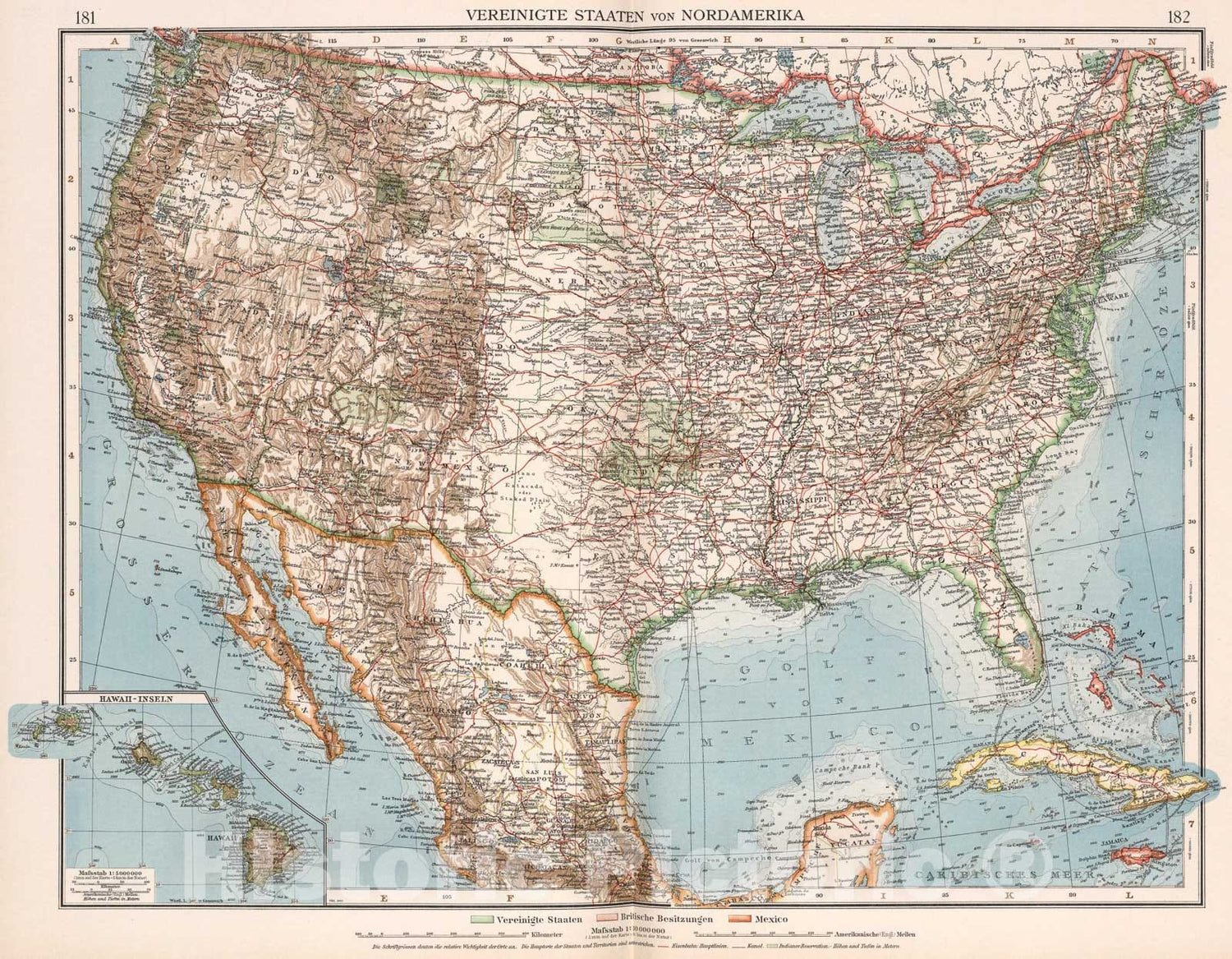 Historic Map : Vereinigte Staaten von Nordamerika, 1905, Vintage Wall Art