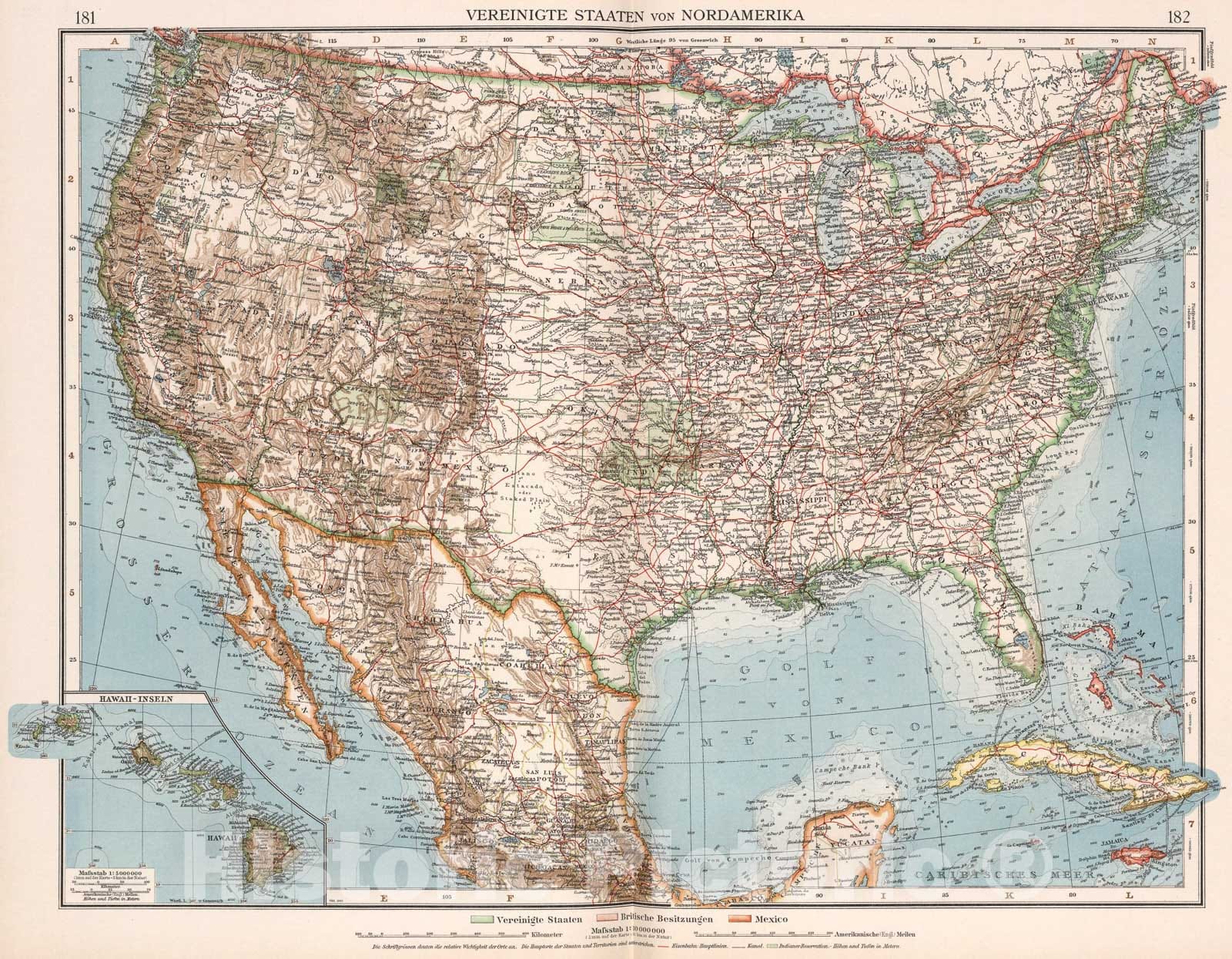 Historic Map : Vereinigte Staaten von Nordamerika, 1905, Vintage Wall Art