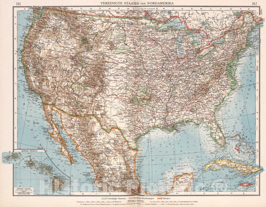 Historic Map : Vereinigte Staaten von Nordamerika, 1905, Vintage Wall Art