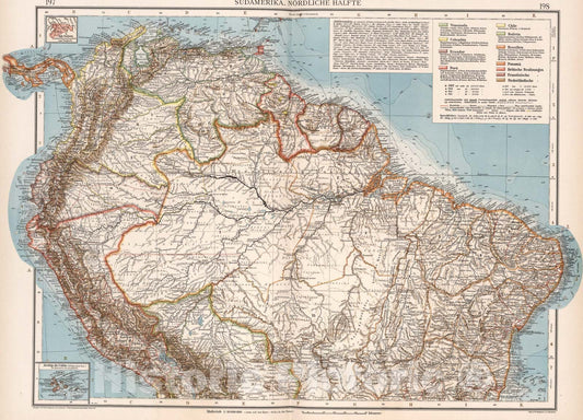 Historic Map : Sudamerika Nordliche Halfte, 1905, Vintage Wall Art