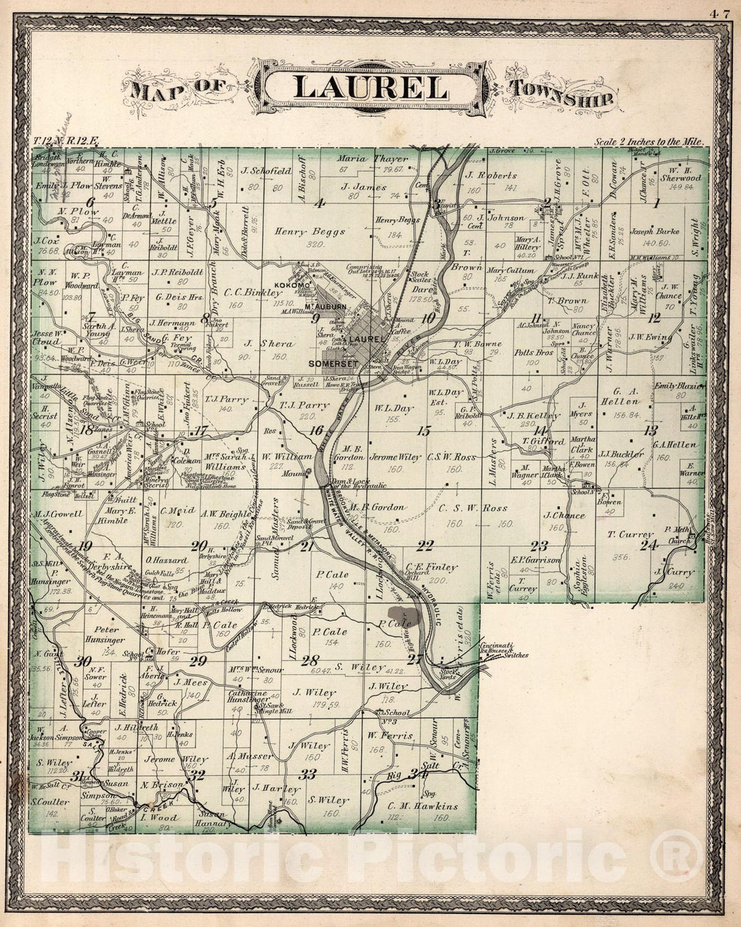 Historic Map : Laurel Township, Franklin County, Indiana., 1882, Vintage Wall Art