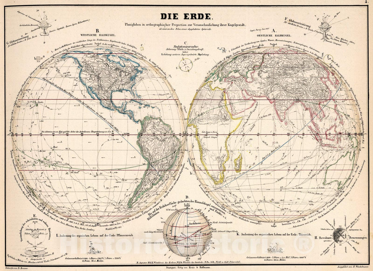 Historic Map : 4. Die Erde, 1851, Vintage Wall Art