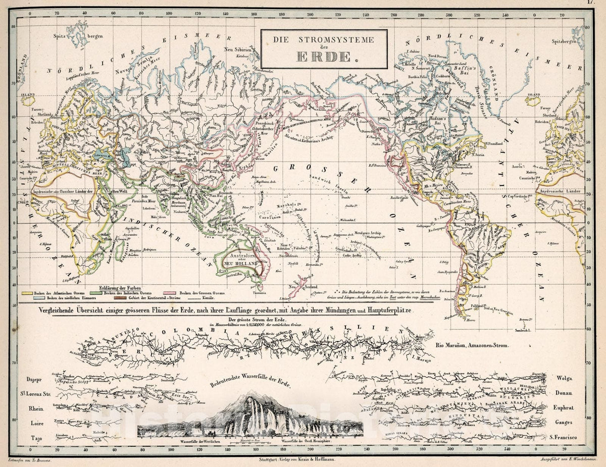 Historic Map : 17. Die Stromsysteme der Erde, 1851, Vintage Wall Art
