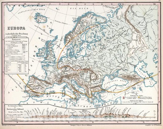 Historic Map : 22. Europa in physikalischer Beziehung, 1851, Vintage Wall Art