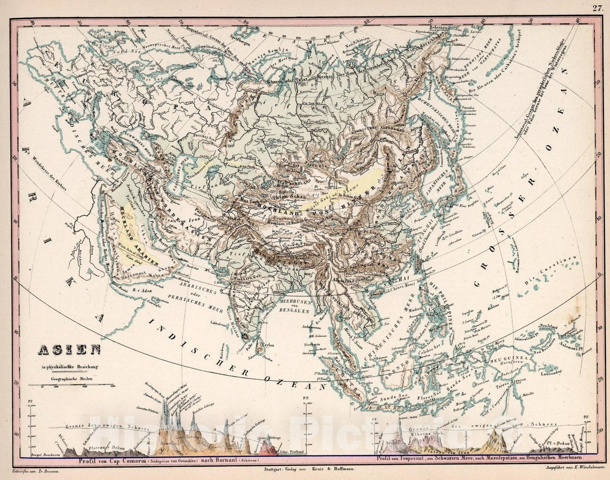 Historic Map : 27. Asien in physikalischer Beziehung, 1851, Vintage Wall Art