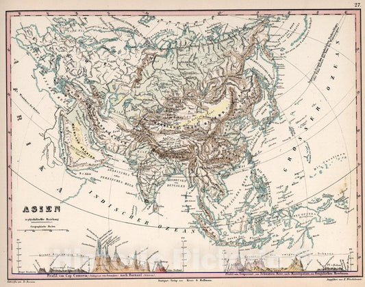Historic Map : 27. Asien in physikalischer Beziehung, 1851, Vintage Wall Art
