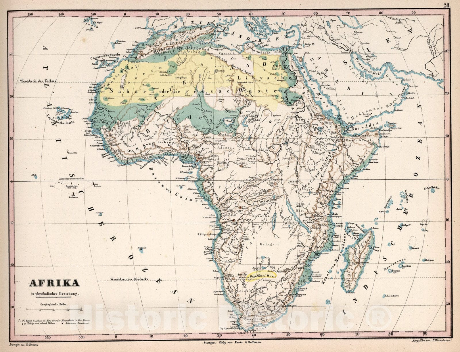 Historic Map : 28. Afrika in physikalischer Beziehung, 1851, Vintage Wall Art