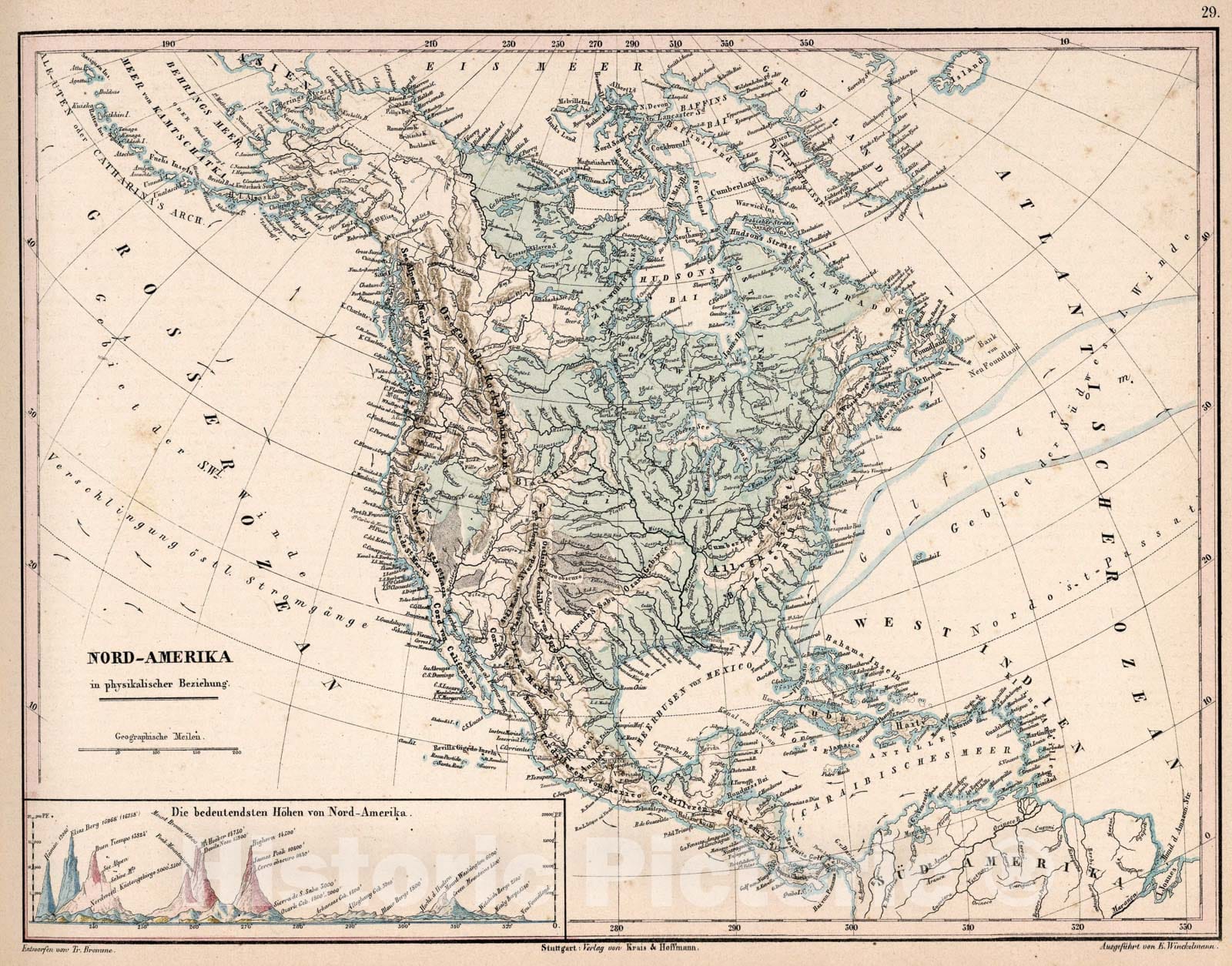Historic Map : 29. Nord-America in physikalischer Beziehung, 1851, Vintage Wall Art
