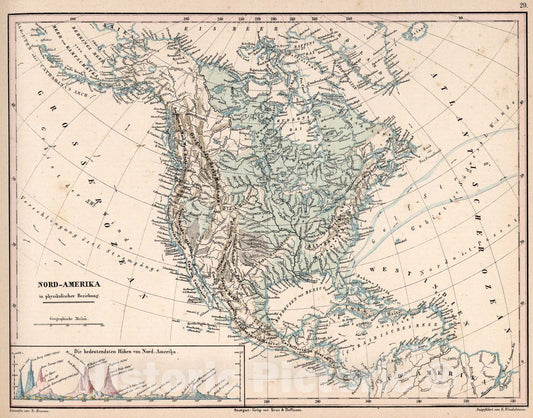 Historic Map : 29. Nord-America in physikalischer Beziehung, 1851, Vintage Wall Art