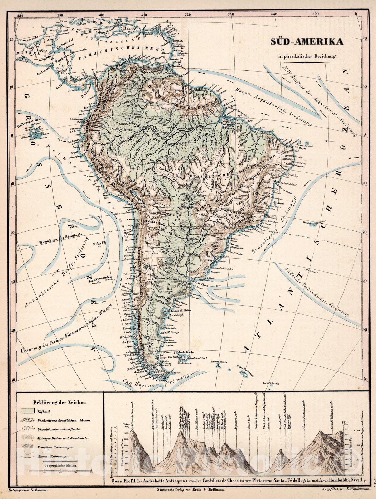 Historic Map : 30. Sud-America in physikalischer Beziehung, 1851, Vintage Wall Art