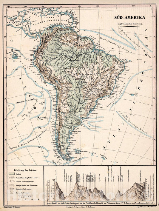 Historic Map : 30. Sud-America in physikalischer Beziehung, 1851, Vintage Wall Art