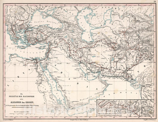 Historic Map : 39. Die FeldzÃ¼ge der Macedonier unter Alexander dem Grossen, 1851, Vintage Wall Art