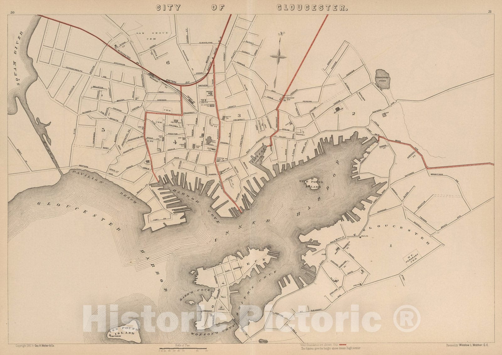 Historic Map : City of Gloucester, Massachusetts., 1891, Vintage Wall Art