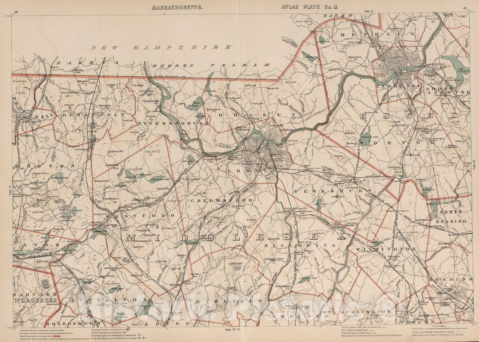 Historic Map : Massachusetts. Atlas Plate No. 3., 1891, Vintage Wall Art